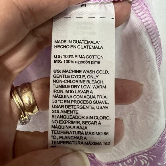 Chico's Womens Top 4 20/22 Lavender Scoop Neck 3/4 Sleeves Swirl 100% Pima Cotto - Picture 5 of 10